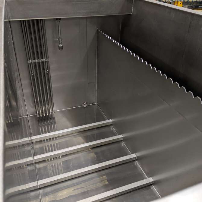 inside of stainless steel ultrasonic cleaning system